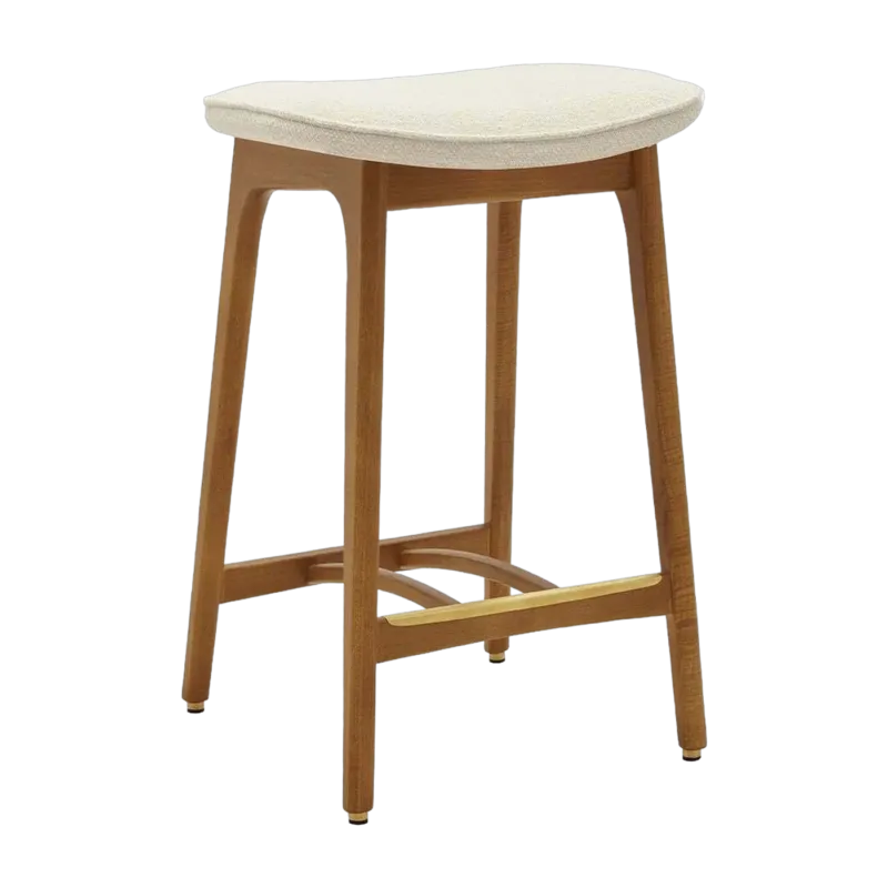 Tabouret de bar en tissu bouclé crème et frêne foncé 65 cm Série 200-190 - 366 Concept
