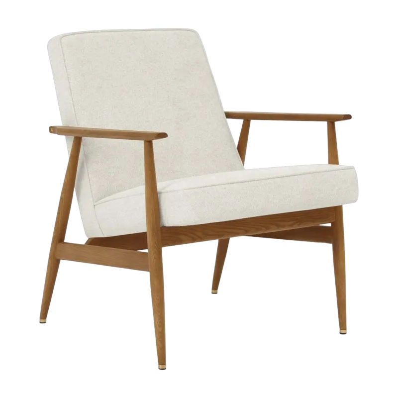 Fauteuil avec accoudoirs en tissu marbre creme et frêne foncé 70 x 62 cm Fox - 366 Concept