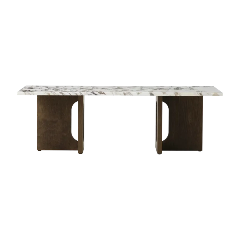 Table basse en marbre blanc et piétement en chêne teinté foncé 120 x 45 cm Androgyne lounge - Audo