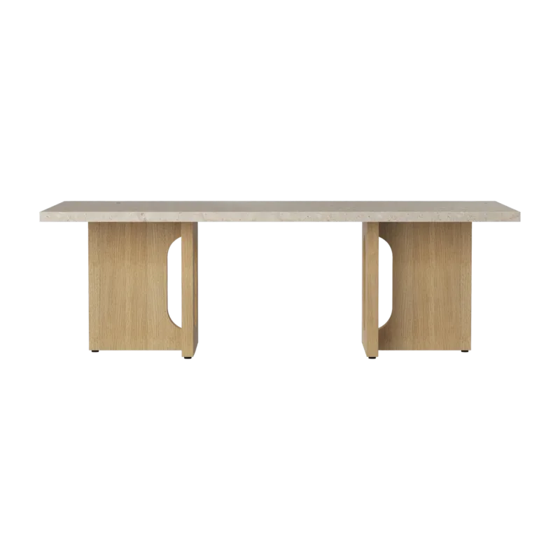 Table basse en marbre sable et piétement en chêne naturel 120 x 45 cm Androgyne lounge - Audo
