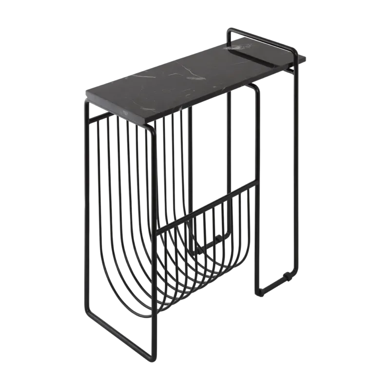 Table d'appoint en marbre avec porte revues en acier noir Sino - AYTM