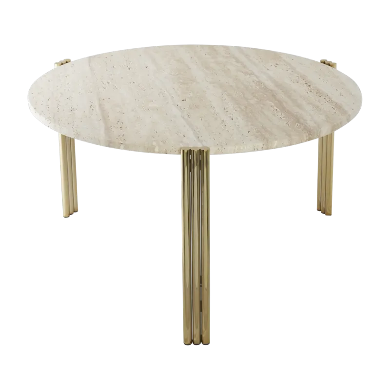 Table basse en acier doré et travertin sable 45 x 80 cm Tribus - AYTM