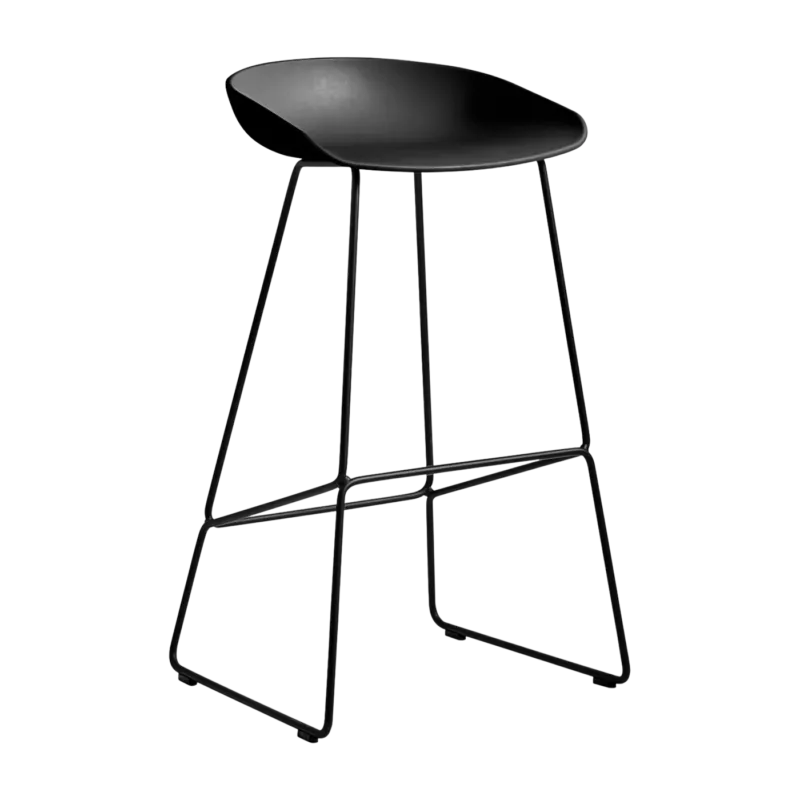 Tabouret de bar en plastique recyclé noir et pieds en acier noir 75 cm AAS 38 2.0 - HAY