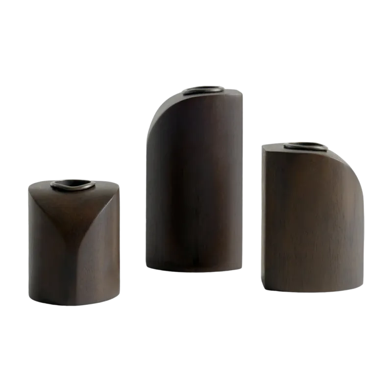 3 Bougeoirs en acajou vernis Pi - Ethnicraft Accessories