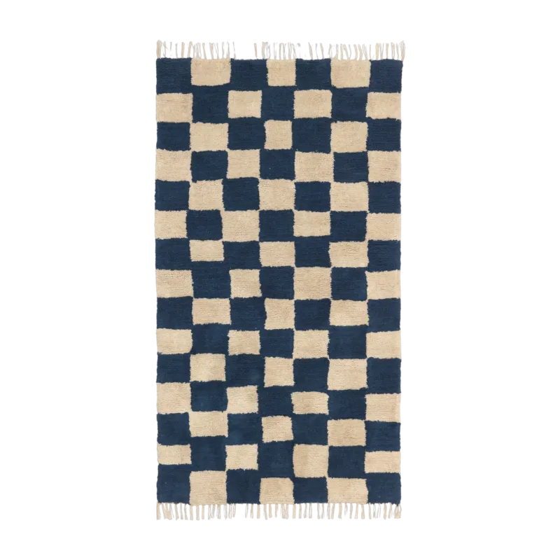 Tapis lavable en coton bio bleu profond et sable chaud 150x90 cm Mara - Ferm Living