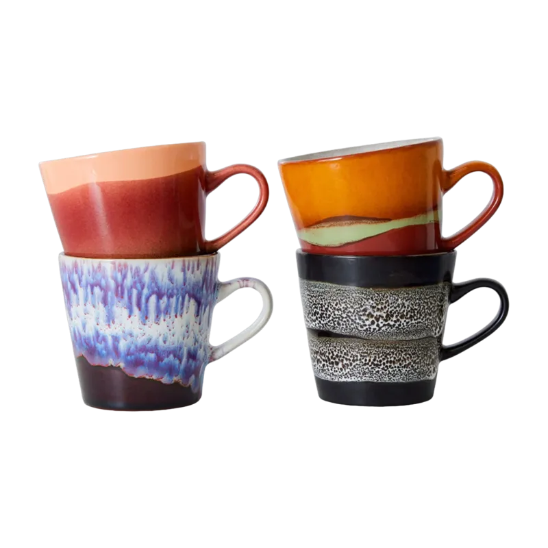 4 Tasses à americano en céramique Friction Vaisselle 70's- HKliving