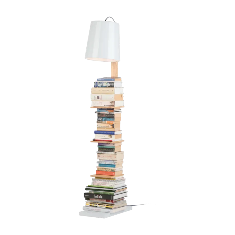 Lampadaire avec rangements pour livres en fer blanc et bois 168cm Cambridge - It's about Romi