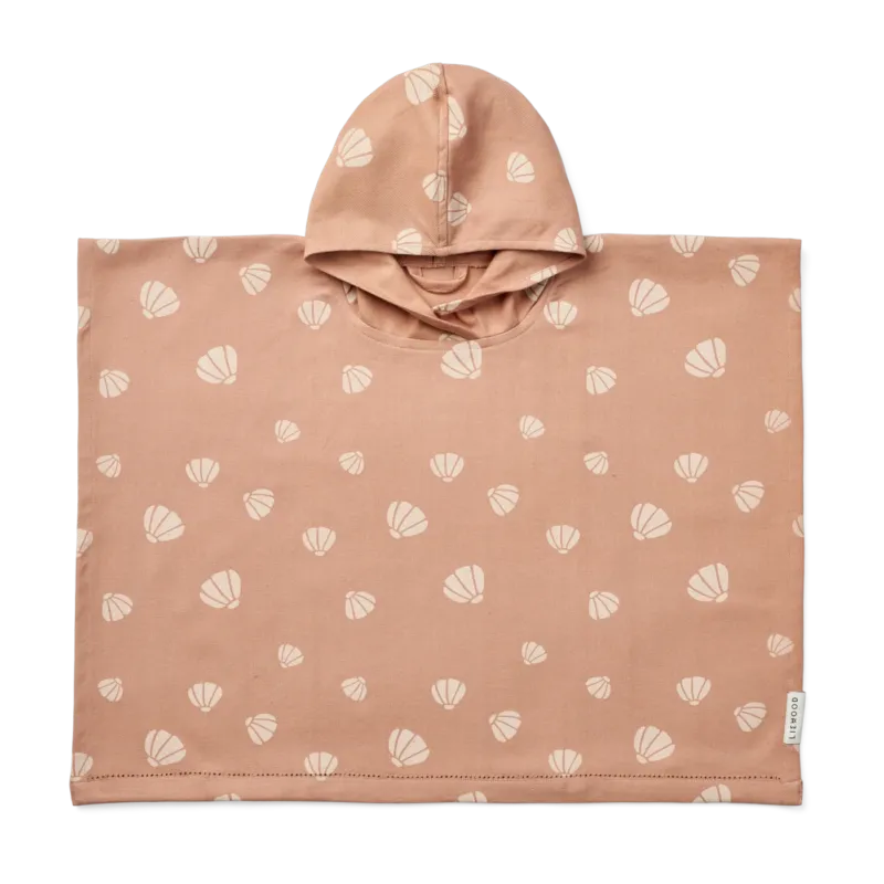 Poncho enfant en coton biologique coquillage et toscane pâle 1 à 2 ans Roomie - Liewood
