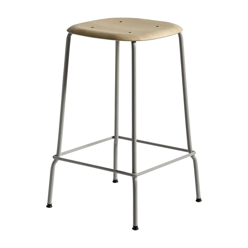Tabouret en chêne et acier gris doux 65 cm Soft edge 80 - Hay