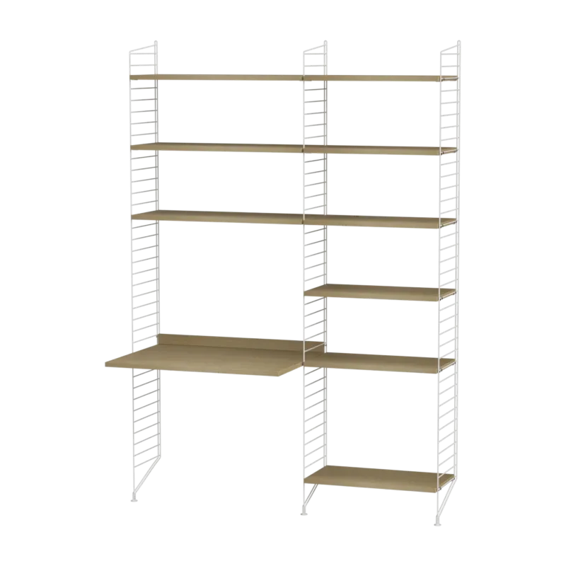 Bureau modulable en chêne et acier blanc 140 x 200 x 58 cm Combinaison B - String furniture