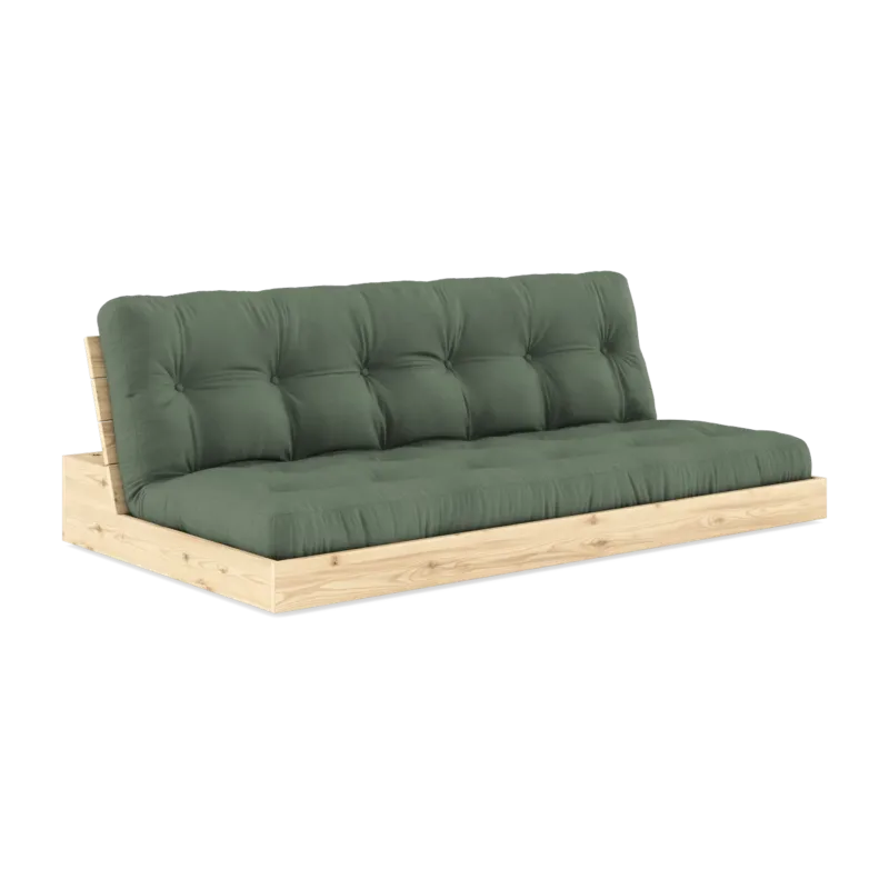 Canapé convertible en pin naturel laqué et matelas vert olive 196x110x72 cm Base - Karup Design