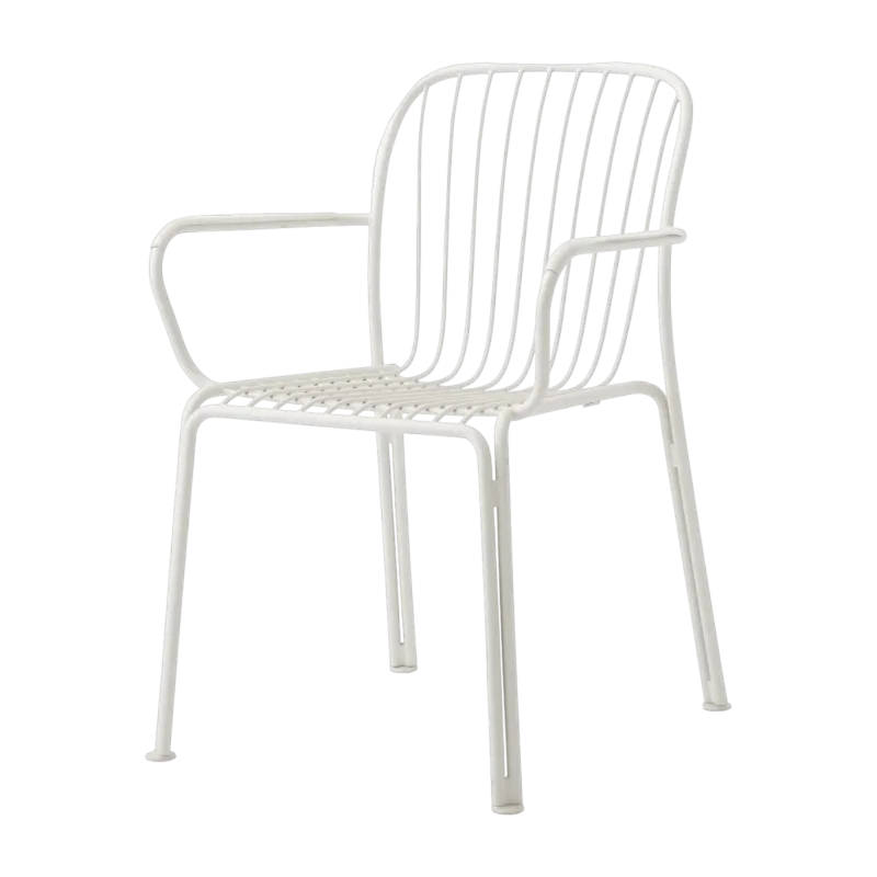 Chaise de jardin empilable avec accoudoires en acier ivoire Thorvald SC95 - &tradition