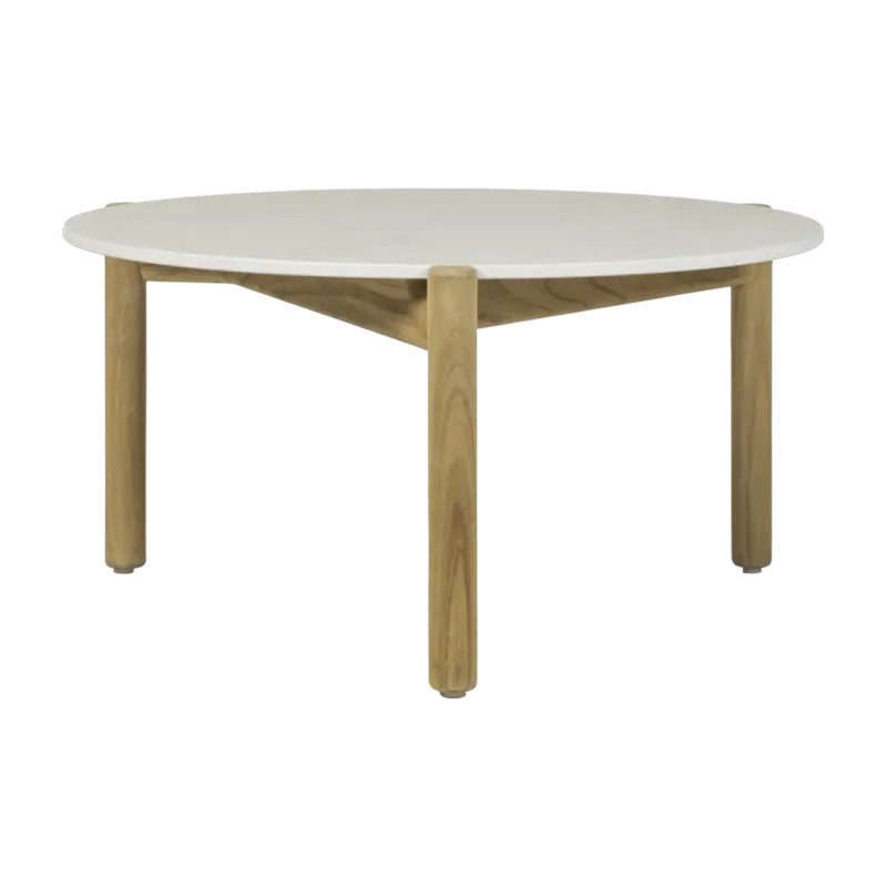 Table ronde de jardin en teck et céramique portland blanc 68 cm Oda - Vincent Sheppard