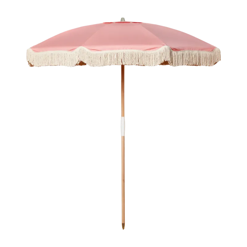 Parasol rose à franges blanches 200 cm Pablo - Courant Sauvage