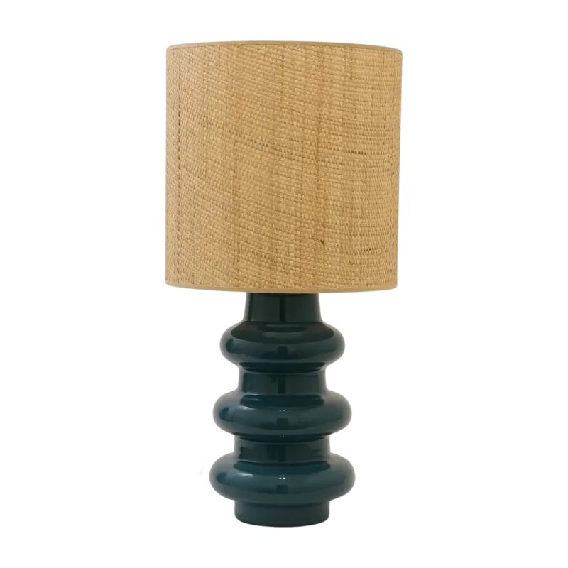 Lampe en céramique bleu et abat-jour en raphia Luzia - The Cool Republic