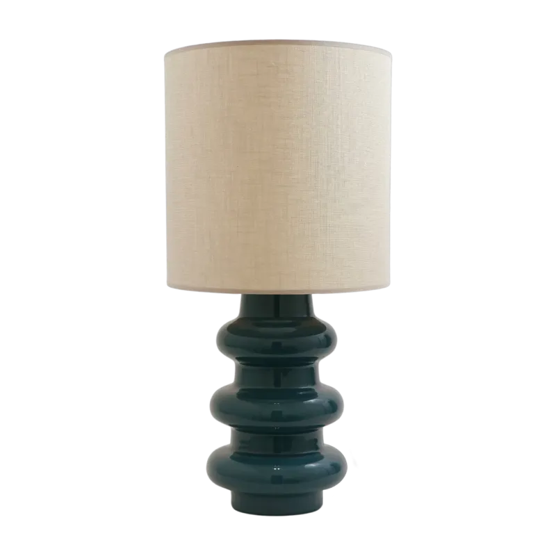 Lampe en céramique bleu et abat-jour en chanvre Luzia - The Cool Republic