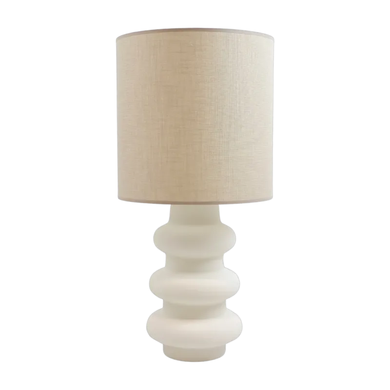 Lampe en céramique blanc mat et abat-jour en chanvre Luzia - The Cool Republic