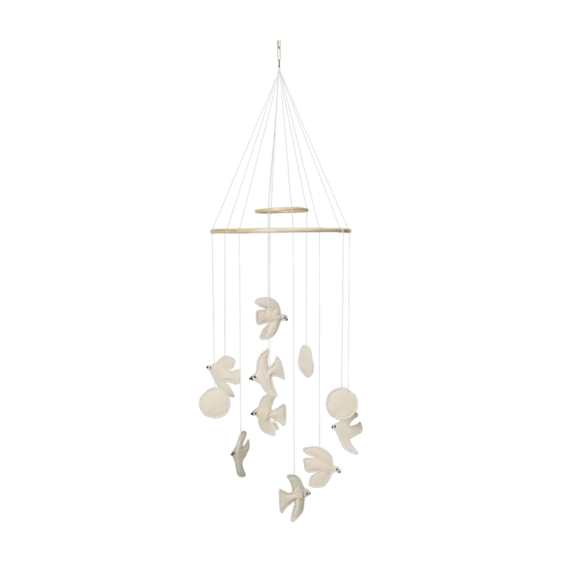 Mobile oiseaux en coton blanc 100x37cm Swif - Ferm living