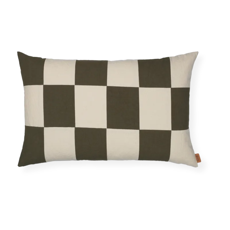Coussin rectangulaire en coton à carreaux olive 40x60cm Fold patchwork - Ferm living