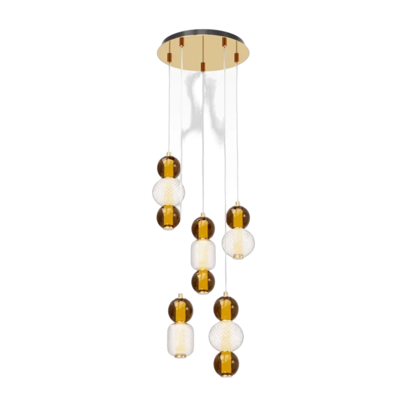 Suspension en verre et métal doré 5 ampoules 43cm Drop - Maytoni