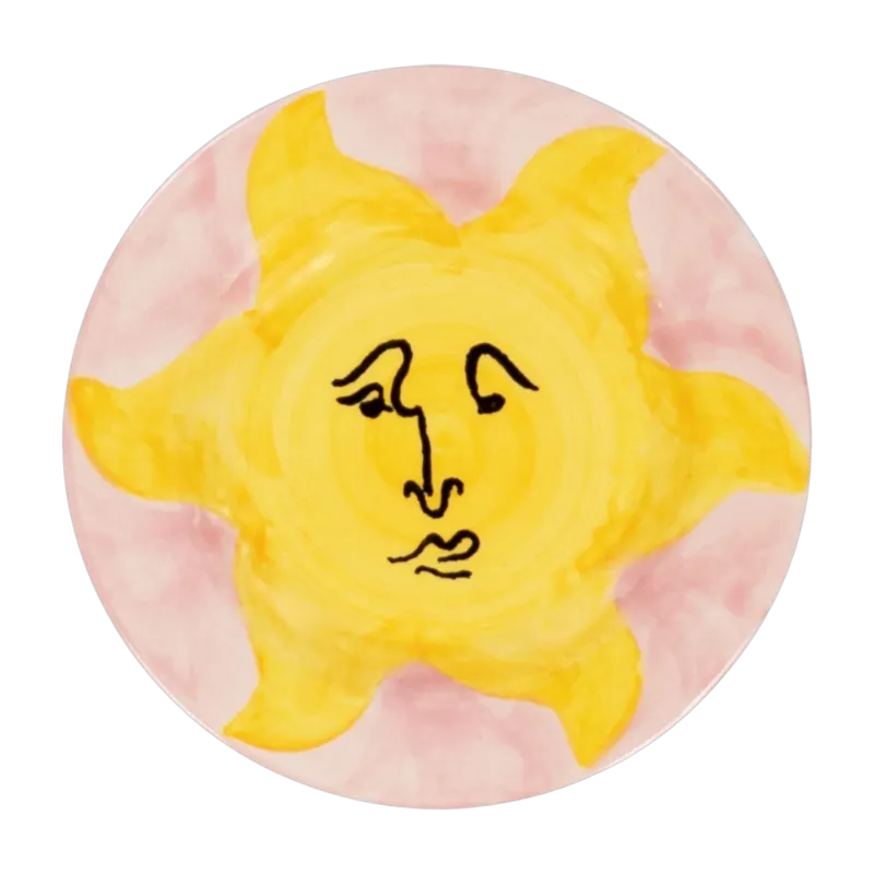 Assiette à dessert en faïence rose et soleil jaune 15,3cm Sunny Side Up - Anna + Nina