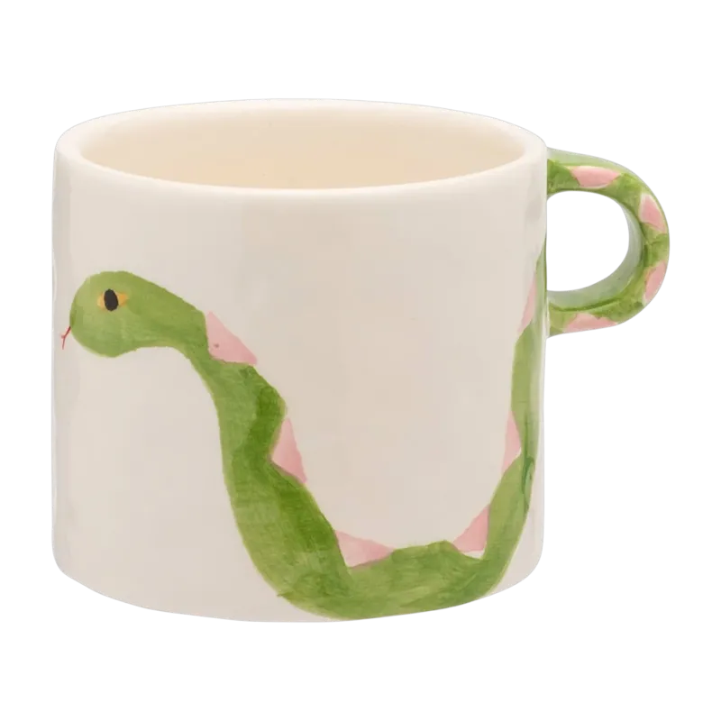 Mug en faïence avec motif serpent vert 13x10cm - Anna + Nina