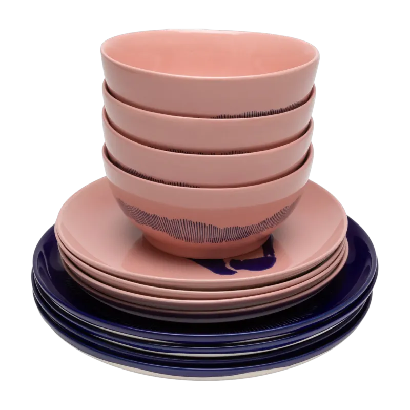 Set de vaisselle 12 pièces en grès bleu et rose Feast - Serax