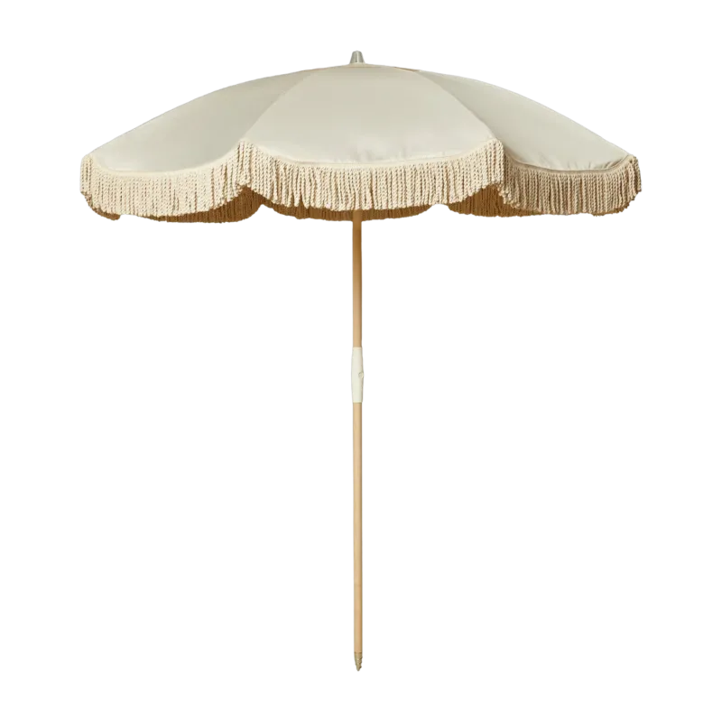 Parasol grège aux franges en coton écru 2m20 Pablo - Courant Sauvage