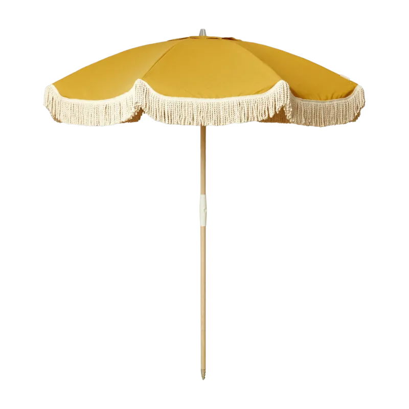 Parasol moutarde aux franges en coton écru 2m20 Pablo - Courant Sauvage