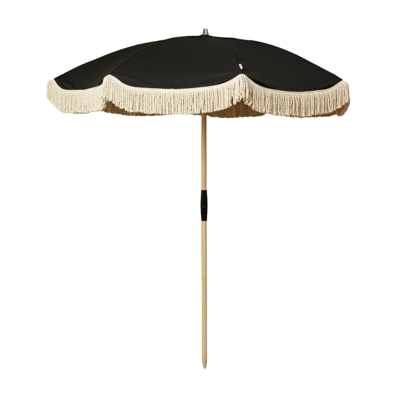 Parasol noir aux franges en coton écru 2m20 Pablo - Courant Sauvage