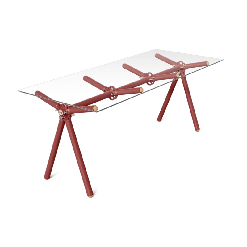 Table à manger en verre et structure en échafaudage rouge 200cm Clavex - Maximum
