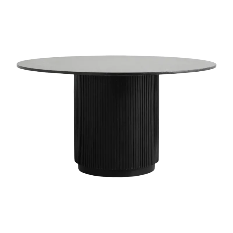Table à manger ronde en bois de manguier et marbre noir 140x76cm Erie - Nordal
