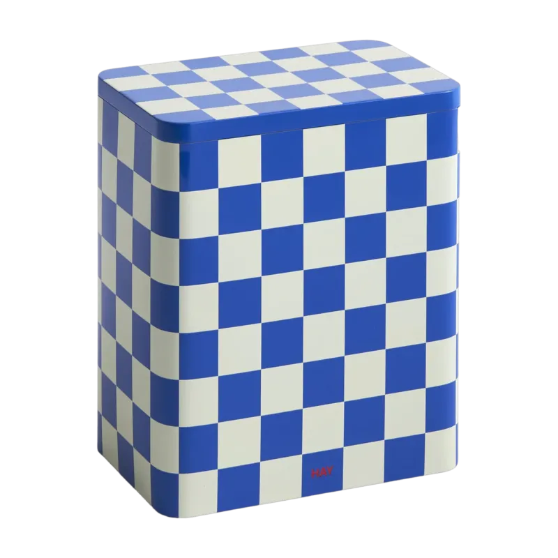 Boîte en fer damier blanc cassé et bleu 11,1x17x20cm Tin - Hay