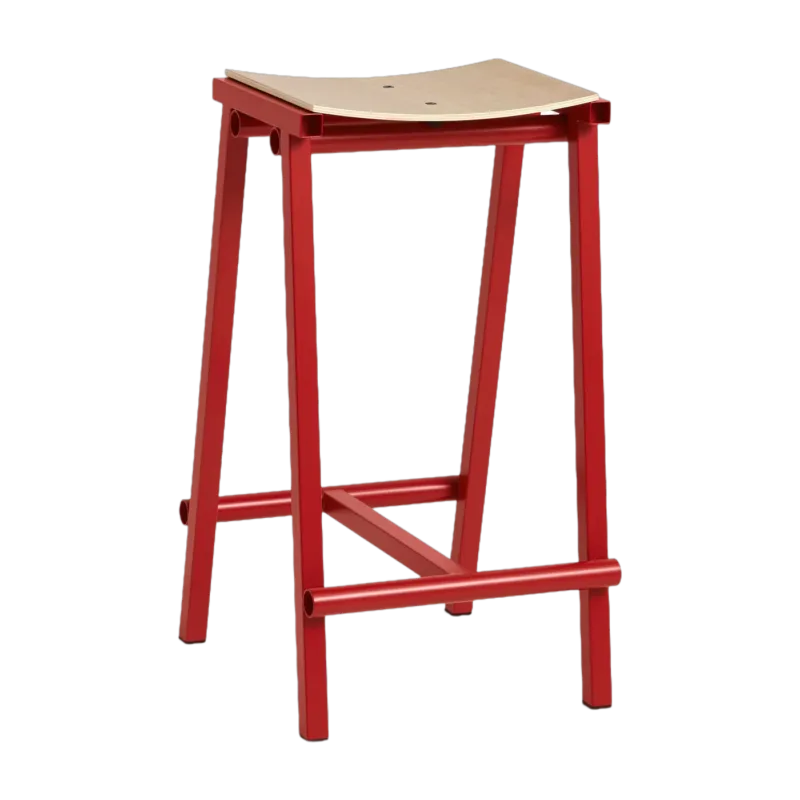 Tabouret de bar en bois de chêne et acier rouge signal 65cm Tabourete 8 - Hay