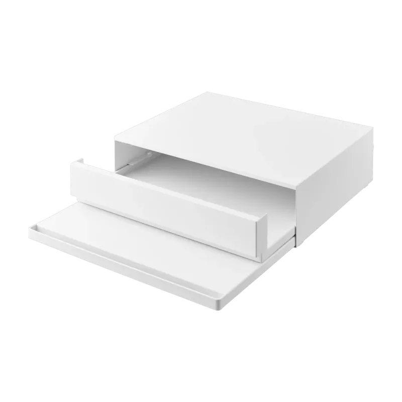 Plateau coulissant avec tiroir en acier blanc 45x39-64x13,5cm - Yamazaki