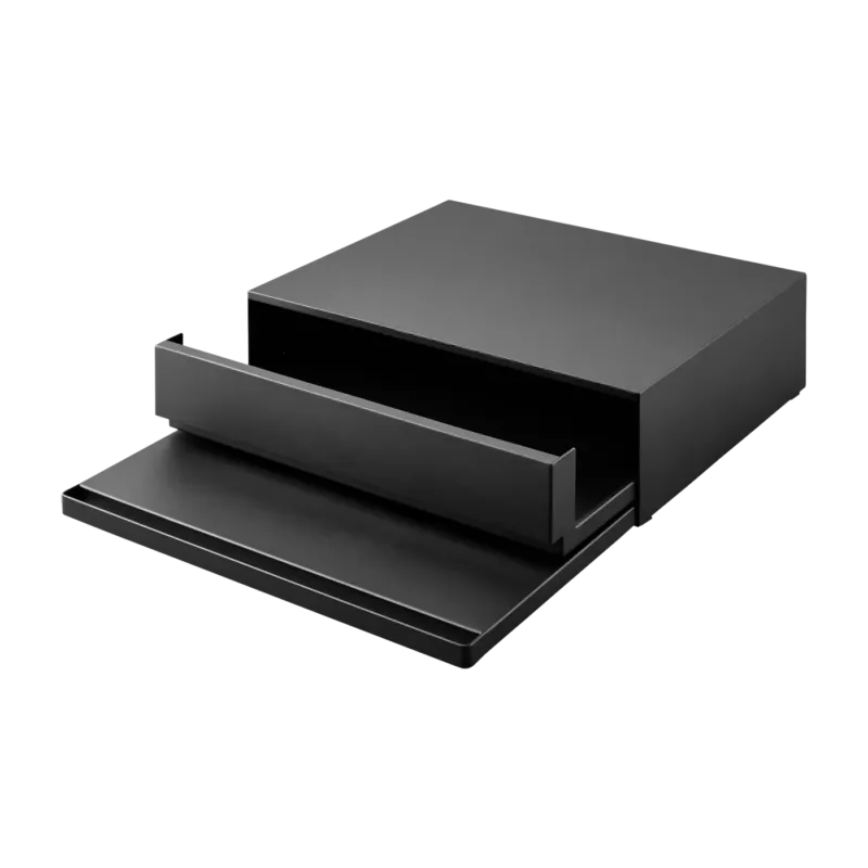 Plateau coulissant avec tiroir en acier noir 45x39-64x13,5cm - Yamazaki