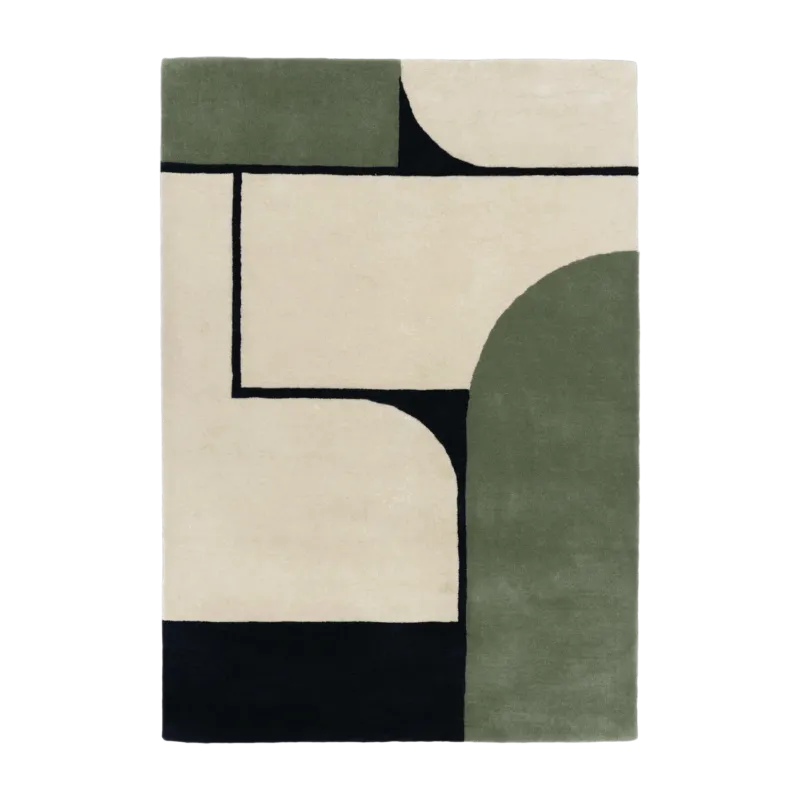 Tapis rectangulaire en laine blanc, kaki et noir 120x170cm Strada - Edito