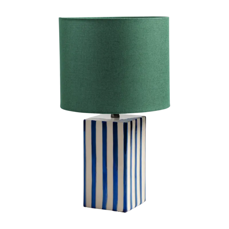 Lampe de table en grès rayé bleu et abat-jour vert 24x43cm Streak - &Klevering