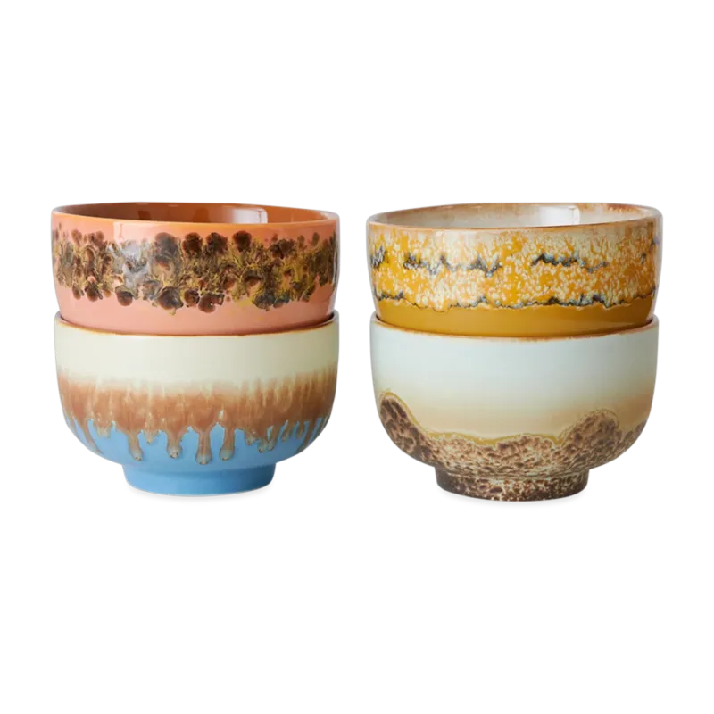 4 Bols à nouilles en grès multicolore 13,5x8cm Seabreeze - HKLIVING