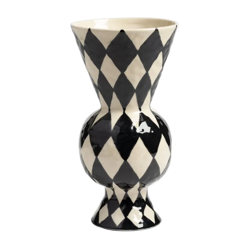 Vase en grès damier noir 16x29,5cm Rhombic - &Klevering