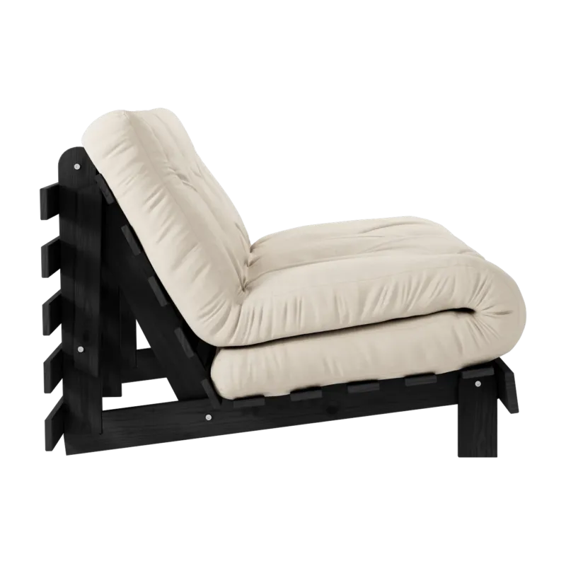 Canapé convertible en bois de pin noir laqué et matelas beige 140x200cm Roots 140 - Karup Design