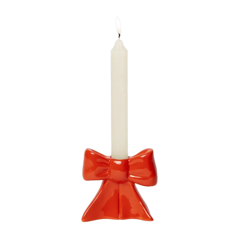 Bougeoir en céramique nœud rouge 9cm - Doiy