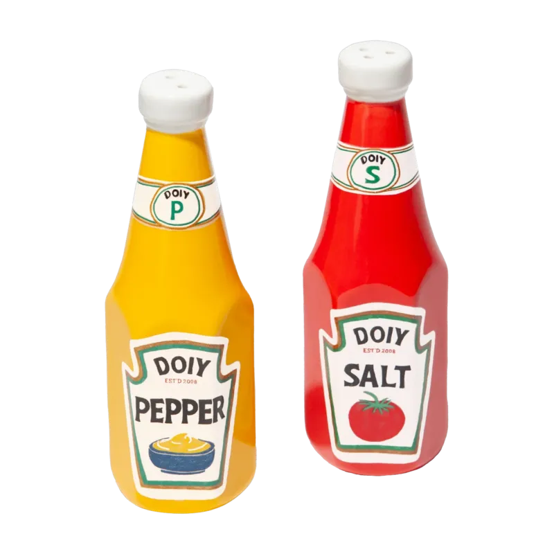 Salière et poivrière en céramique en forme de bouteilles de ketchup et de moutarde 11,2cm - Doiy