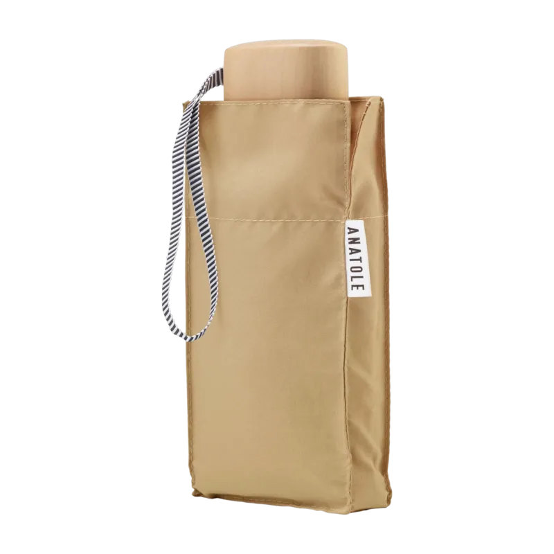Mini parapluie en bois et toile recyclée beige crème 17,5cm Camille - Anatole