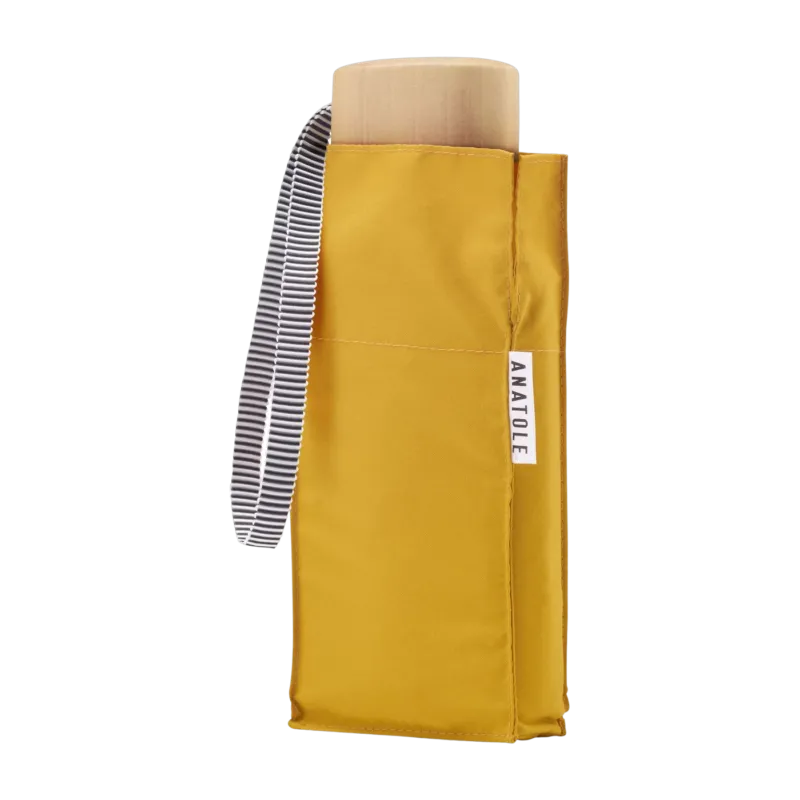 Mini parapluie en bois et toile recyclée jaune moutarde 17,5cm Martin - Anatole