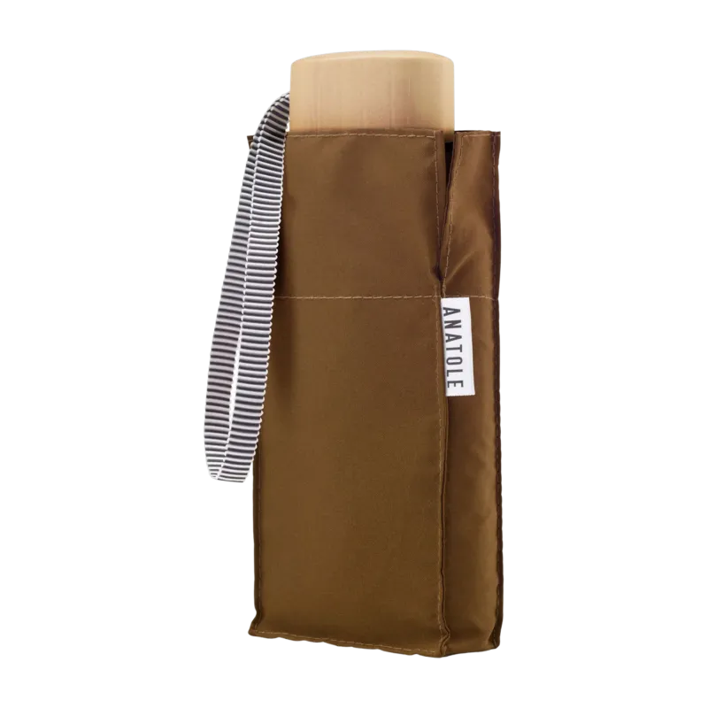 Mini parapluie en bois et toile recyclée caramel 17,5cm Augustine - Anatole