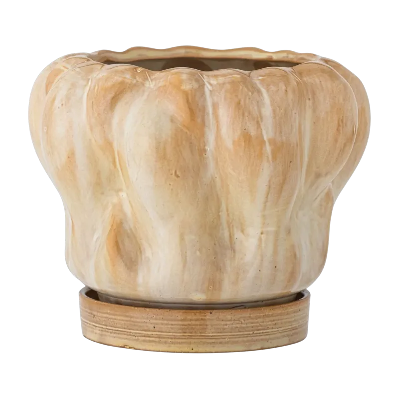 Pot de fleurs Hollis avec soucoupe Nature Stoneware - Bloomingville