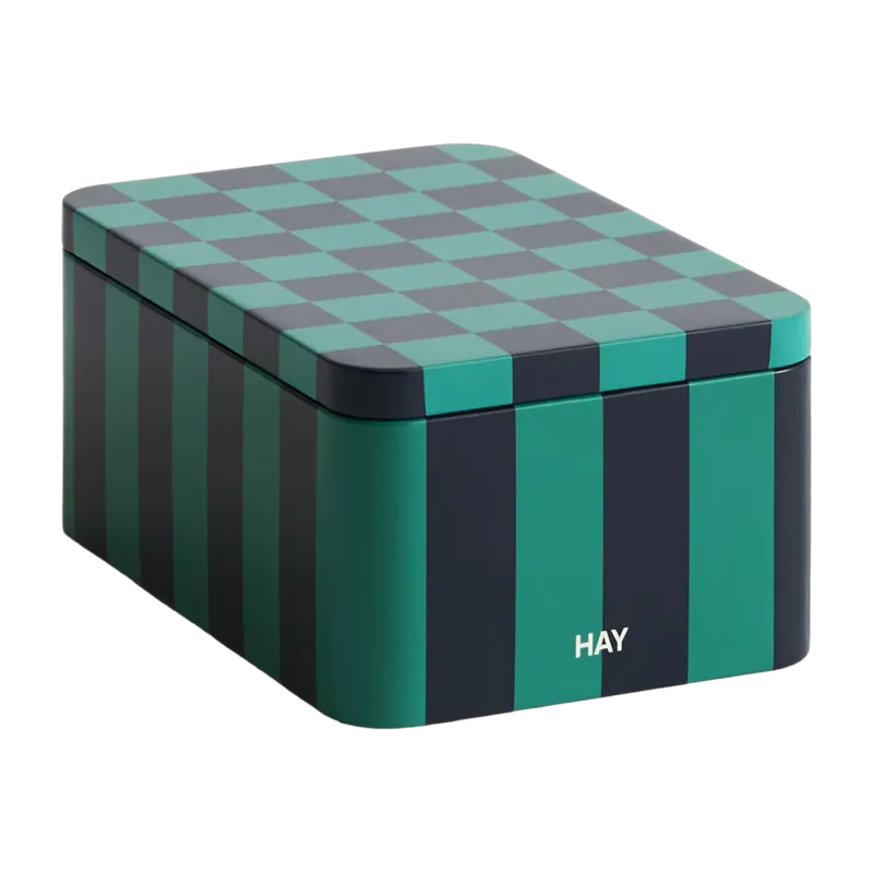 Boîte en fer damier vert et bleu foncé 17x11,1x7,3cm Tin - HAY