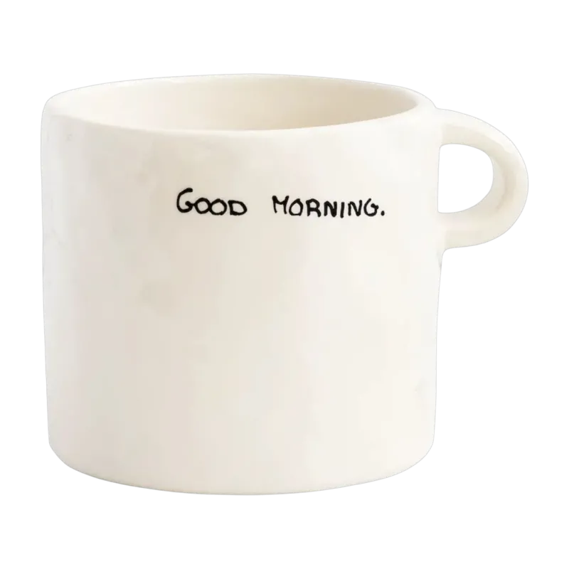 Mug en céramique blanc avec écriture Good Morning - Anna + Nina