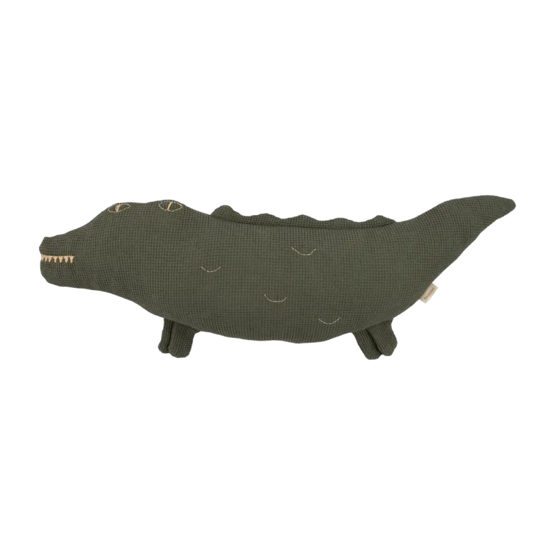 Coussin crocodile brodé en coton lavé Wabi-Sabi - Nobodinoz